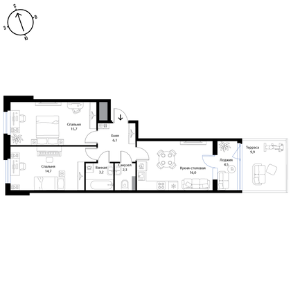 63,3 м², 3-комн. квартира, 1/3 этаж