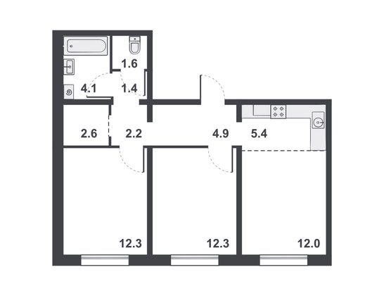 Продажа 3-комнатной квартиры 58,8 м², 2/14 этаж