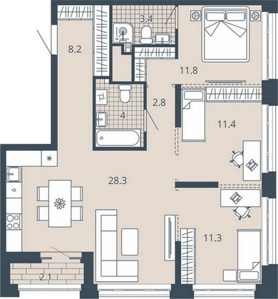 Продажа 3-комнатной квартиры 83,3 м², 3/23 этаж