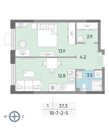 Продажа 1-комнатной квартиры 37,3 м², 4/24 этаж