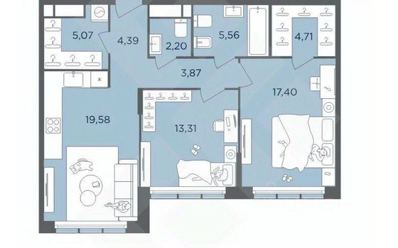 Продажа 2-комнатной квартиры 74,8 м², 5/41 этаж