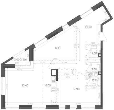 99,4 м², 2-комн. квартира, 8/18 этаж