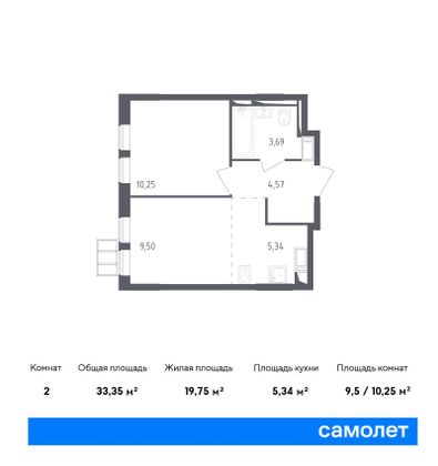 33,3 м², 1-комн. квартира, 8/13 этаж