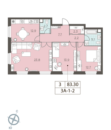 Продажа 3-комнатной квартиры 83,2 м², 2/29 этаж