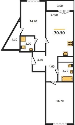 Продажа 2-комнатной квартиры 70,3 м², 21/25 этаж