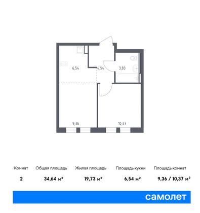 34,6 м², 1-комн. квартира, 11/12 этаж