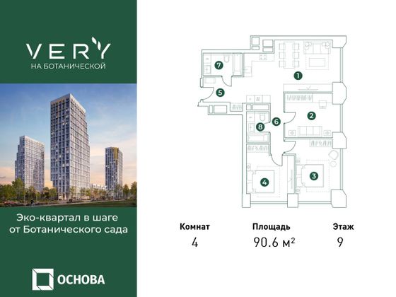 90,6 м², 4-комн. квартира, 9/31 этаж