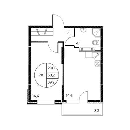 Продажа 2-комнатной квартиры 39,2 м², 25/25 этаж