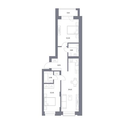 74,8 м², 2-комн. квартира, 9/25 этаж