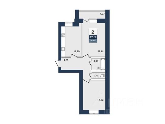 Продажа 2-комнатной квартиры 64 м², 2/10 этаж