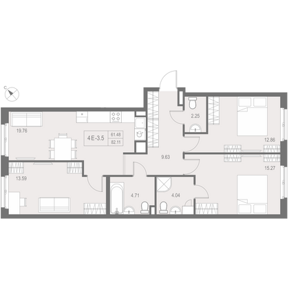 82,1 м², 3-комн. квартира, 4/17 этаж