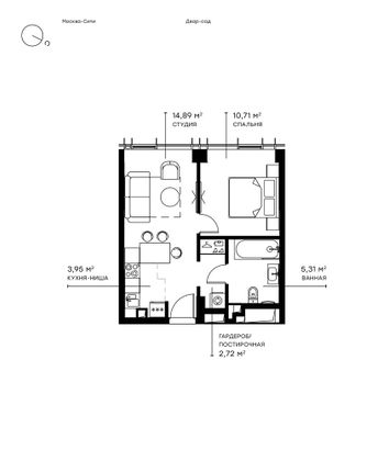 Продажа 1-комнатной квартиры 37,6 м², 23/43 этаж
