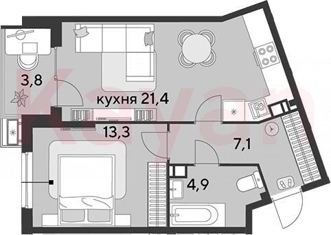 Продажа 2-комнатной квартиры 46,7 м², 7/18 этаж