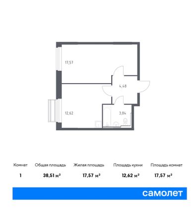 38,5 м², 1-комн. квартира, 2/8 этаж