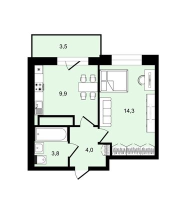 Продажа 1-комнатной квартиры 32,9 м², 9/17 этаж