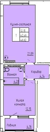 44,5 м², 1-комн. квартира, 2/4 этаж