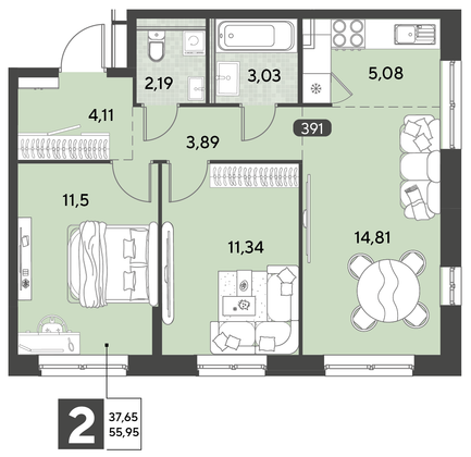 Продажа 3-комнатной квартиры 56 м², 2/21 этаж