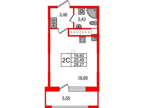 Продажа квартиры-студии 25,5 м², 23/23 этаж