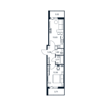 Продажа 1-комнатной квартиры 42 м², 4/12 этаж