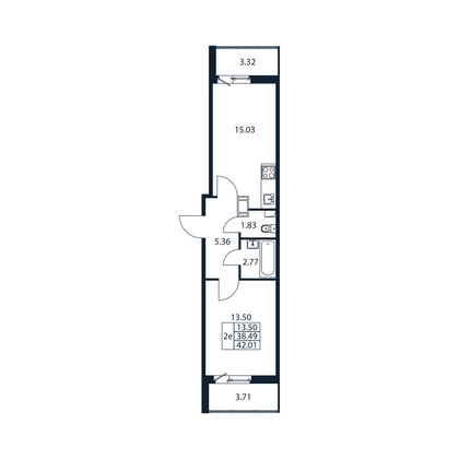 42 м², 1-комн. квартира, 4/12 этаж