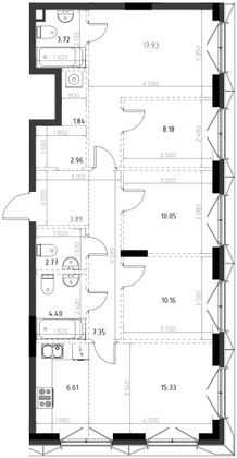 95,2 м², 3-комн. квартира, 9/15 этаж