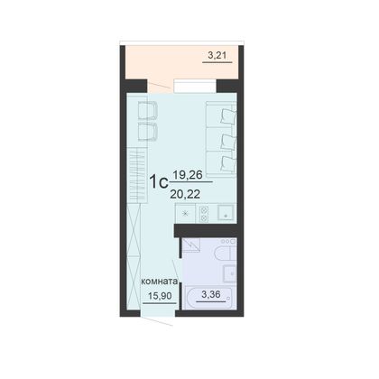 Продажа 1-комнатной квартиры 20,2 м², 16/20 этаж