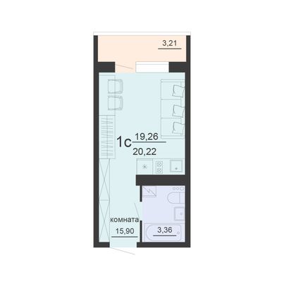 Продажа 1-комнатной квартиры 20,2 м², 15/20 этаж