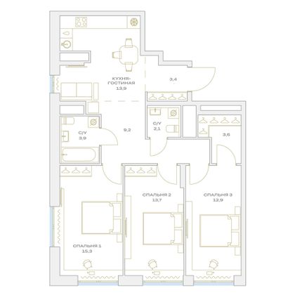 Продажа 3-комнатной квартиры 78 м², 23/23 этаж