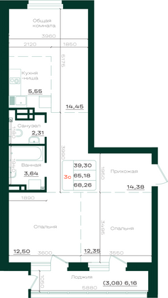 Продажа 3-комнатной квартиры 68,3 м², 7/21 этаж