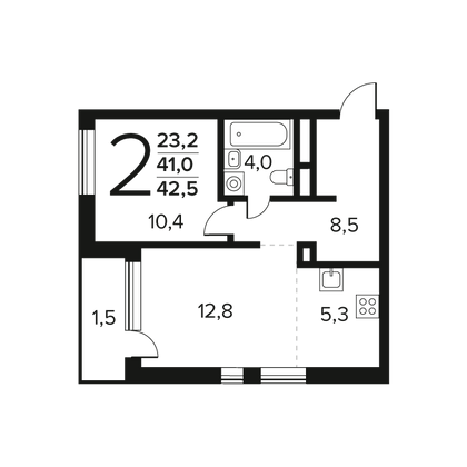 Продажа 2-комнатной квартиры 42,5 м², 10/14 этаж