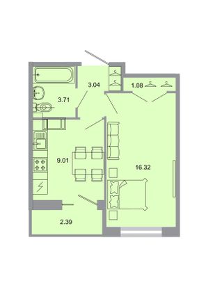 33,6 м², 1-комн. квартира, 3/20 этаж