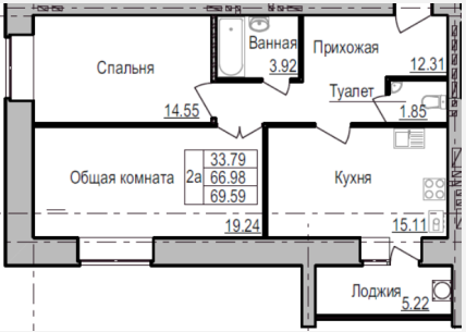Продажа 2-комнатной квартиры 69,6 м², 2/9 этаж