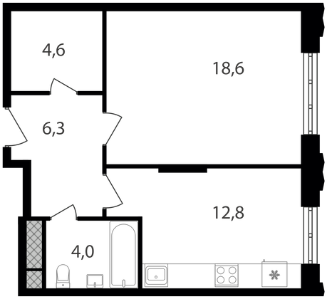 Продажа 1-комнатной квартиры 46,3 м², 30/30 этаж