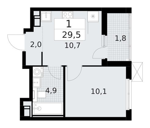 29,5 м², 1-комн. квартира, 10/11 этаж