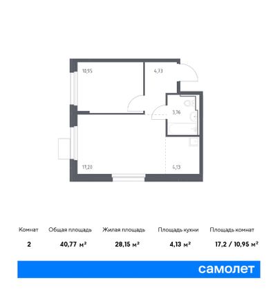 40,8 м², 1-комн. квартира, 11/11 этаж