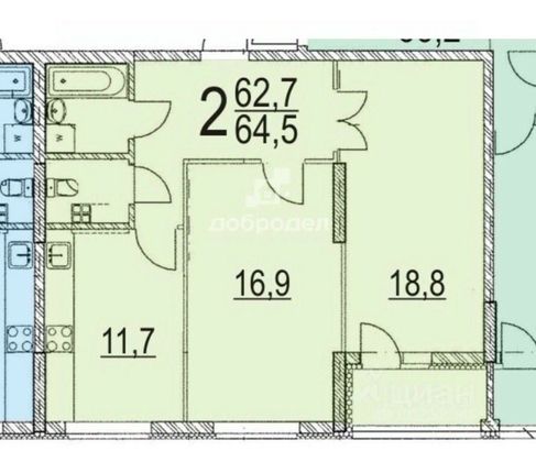 Продажа 2-комнатной квартиры 63 м², 8/18 этаж