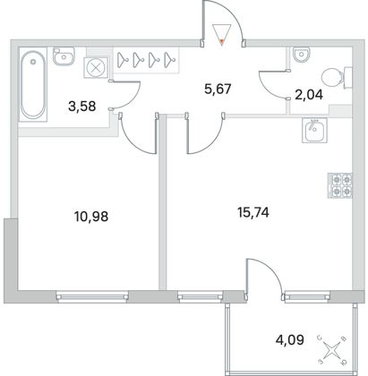 Продажа 1-комнатной квартиры 39,2 м², 1/4 этаж