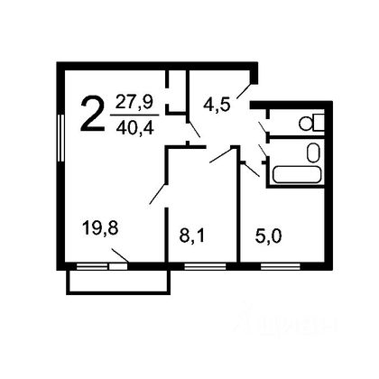 Продажа 2-комнатной квартиры 41,1 м², 2/5 этаж