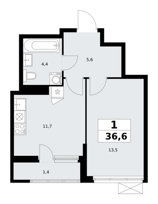 36,6 м², своб. планировка, 11/11 этаж