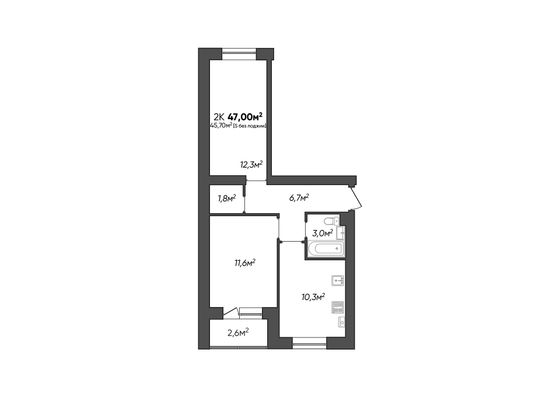 Продажа 2-комнатной квартиры 47 м², 3/3 этаж