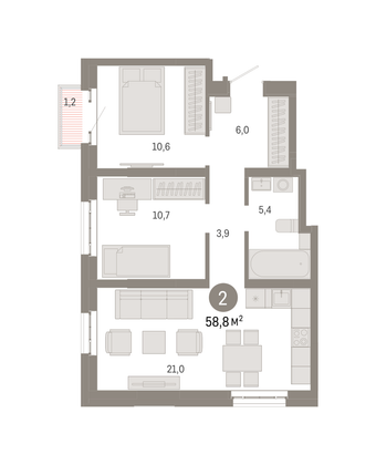 Продажа 2-комнатной квартиры 58,8 м², 23/31 этаж