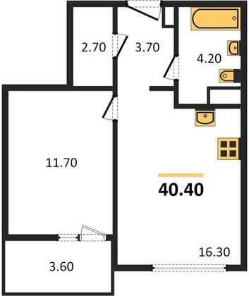 Продажа 1-комнатной квартиры 40,4 м², 30/30 этаж