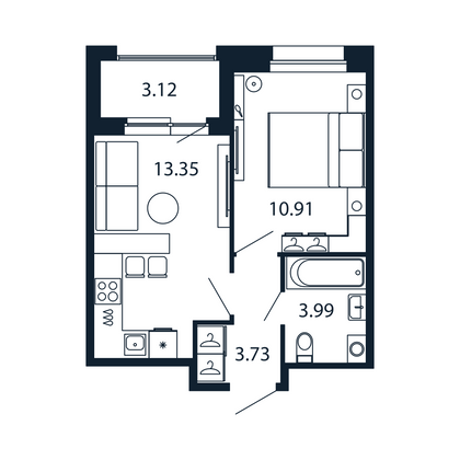 Продажа 1-комнатной квартиры 33,5 м², 5/12 этаж