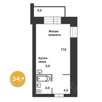 Продажа квартиры-студии 33,4 м², 13/16 этаж