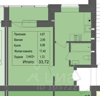 Продажа 1-комнатной квартиры 33,7 м², 2/3 этаж