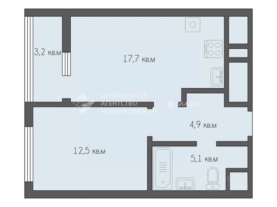 Продажа 1-комнатной квартиры 43,3 м², 19/25 этаж