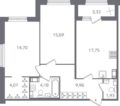 Продажа 2-комнатной квартиры 69,9 м², 7/17 этаж