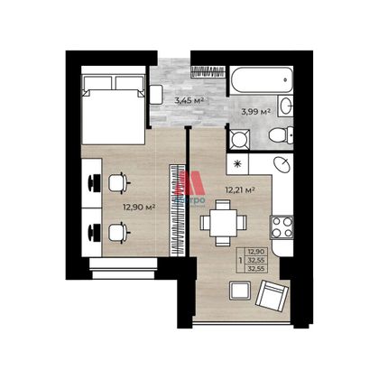 Продажа 1-комнатной квартиры 32,5 м², 10/10 этаж