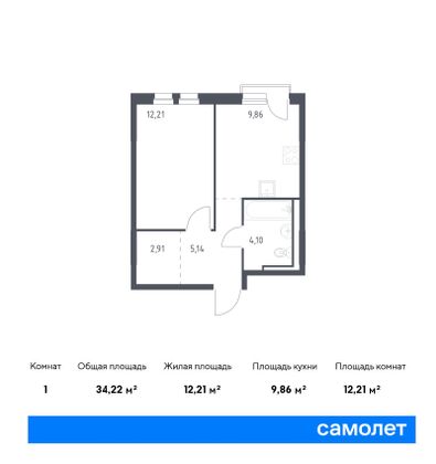 34,2 м², 1-комн. квартира, 16/18 этаж