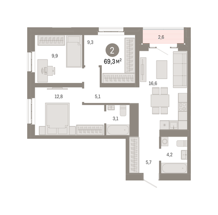 Продажа 3-комнатной квартиры 69,3 м², 14/31 этаж